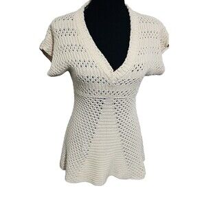 Calvin Klein Jeans Wm's S Sweater Knit 100% Cotton Tunic Top Short Sleeve‎ Boho